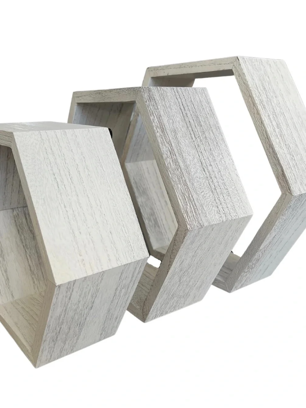 Set of 3 Whitewashed Hexagon Floating Wall Shelves